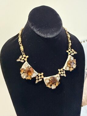Gold-Tone Brown Crystal Statement Necklace